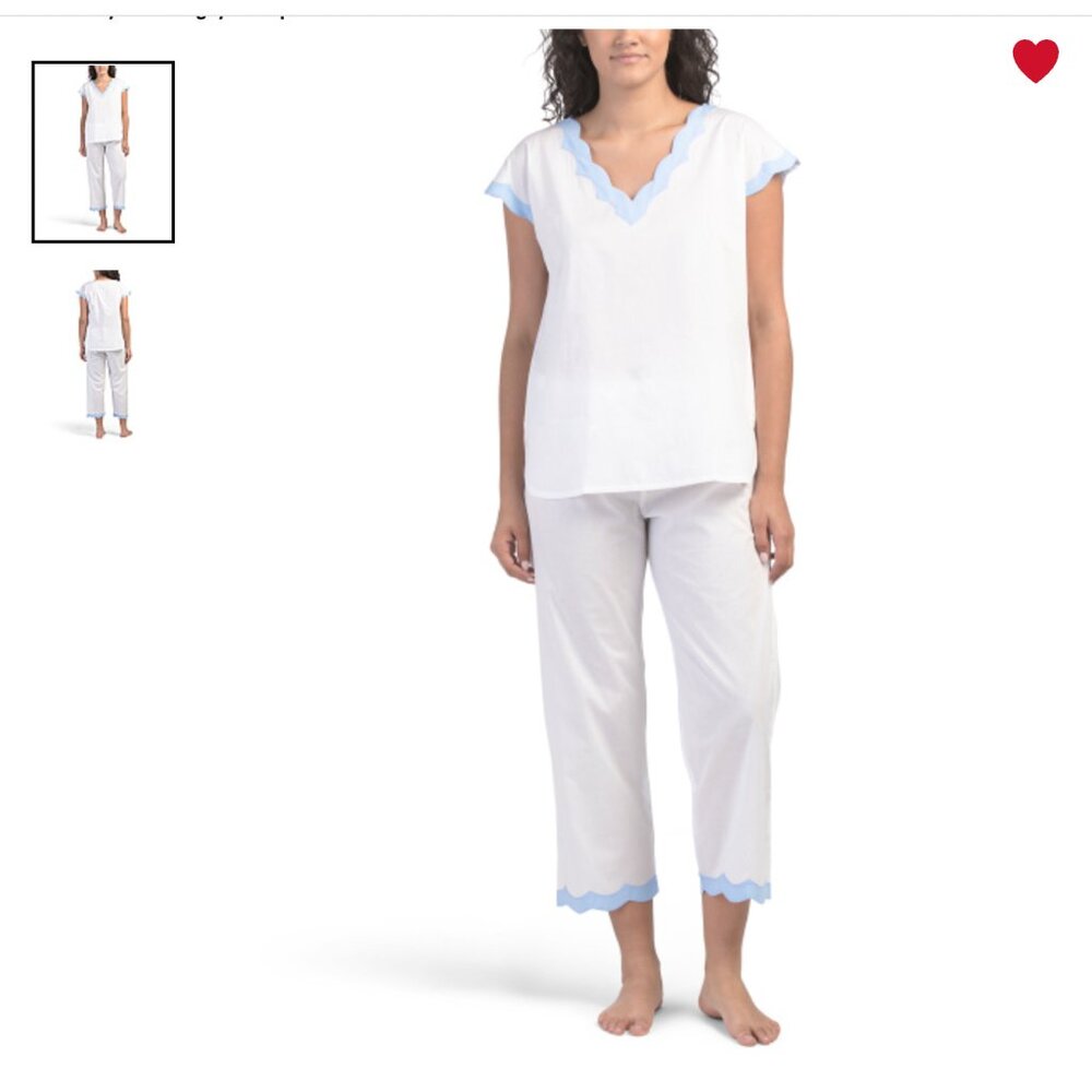 LENORA White/blue 2pc Cotton Helen Pajamas Set sz Large